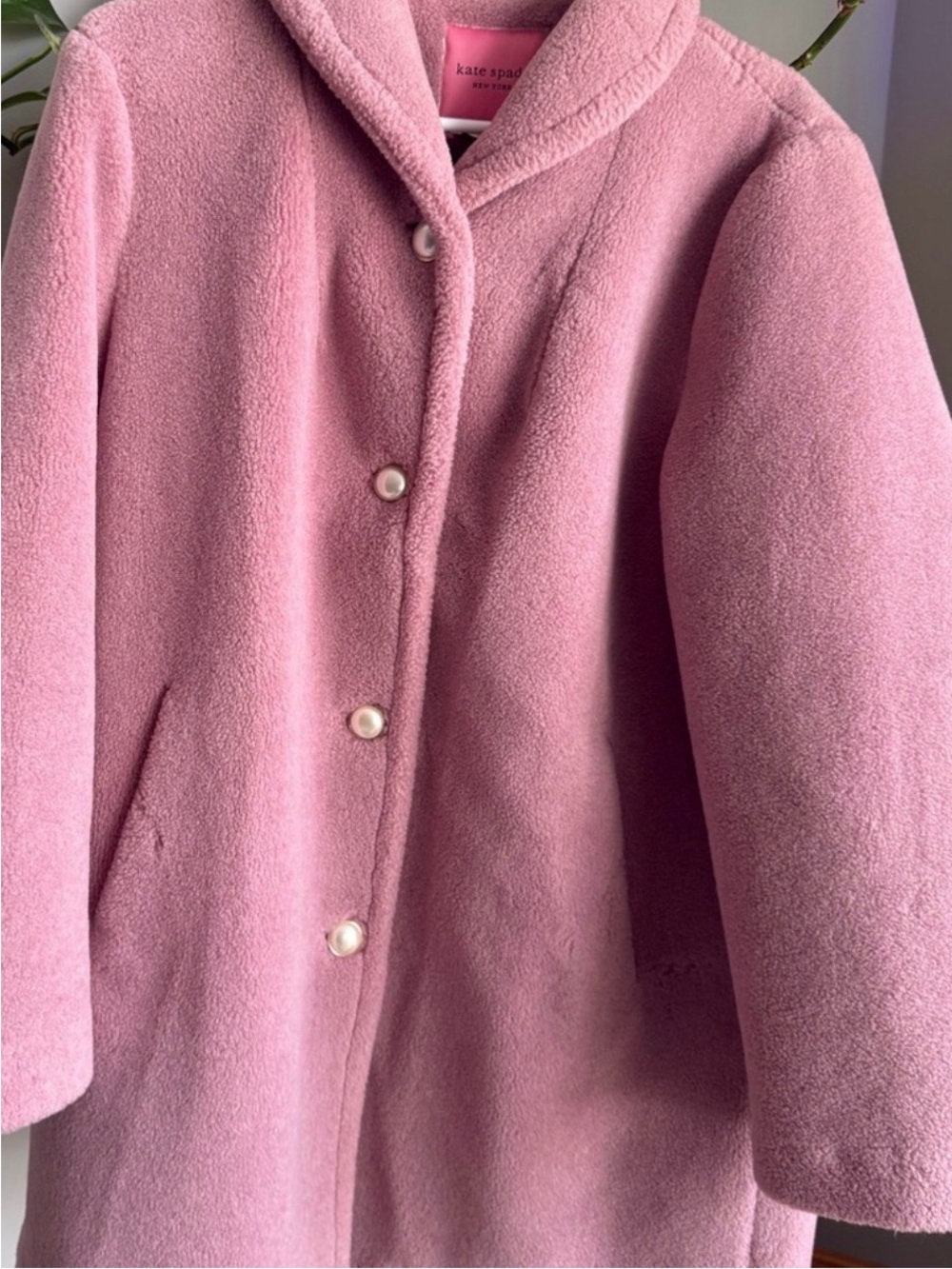 kate spade Soft Pink Teddy Coat with Pearl Buttons - Picture 1 of 10